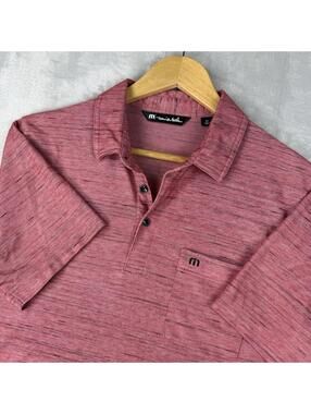 Travis Mathew Golf Polo Shirt Pink Heather Pocket Casual Performance Size M Prep